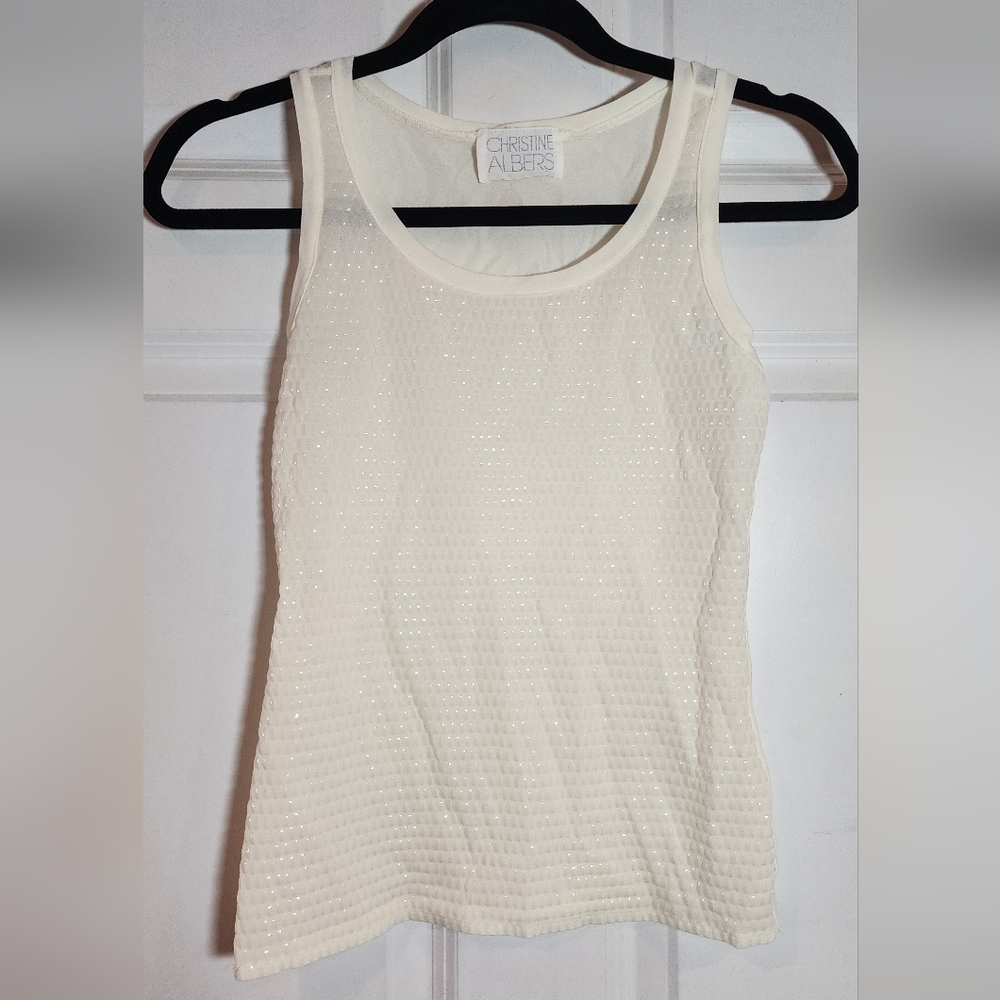 Christine Albers Cream Shiny Textured Sleeveless Nylon Top M